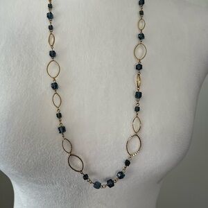 Costume jewelry blue accent on gold tone necklace